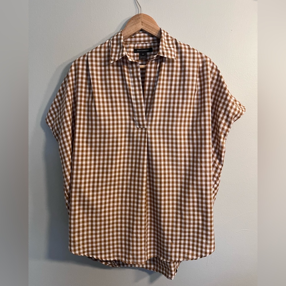 Brown Gingham Womens Top